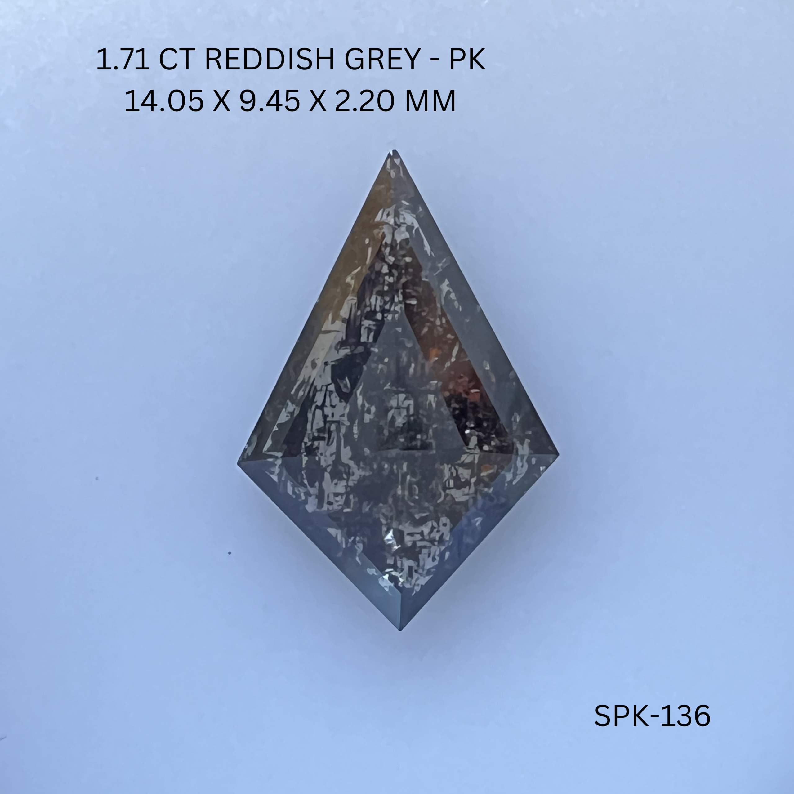 1.71CT Reddish Grey Kite Natural Salt and Pepper Diamond 14.05*9.45*2.2MM