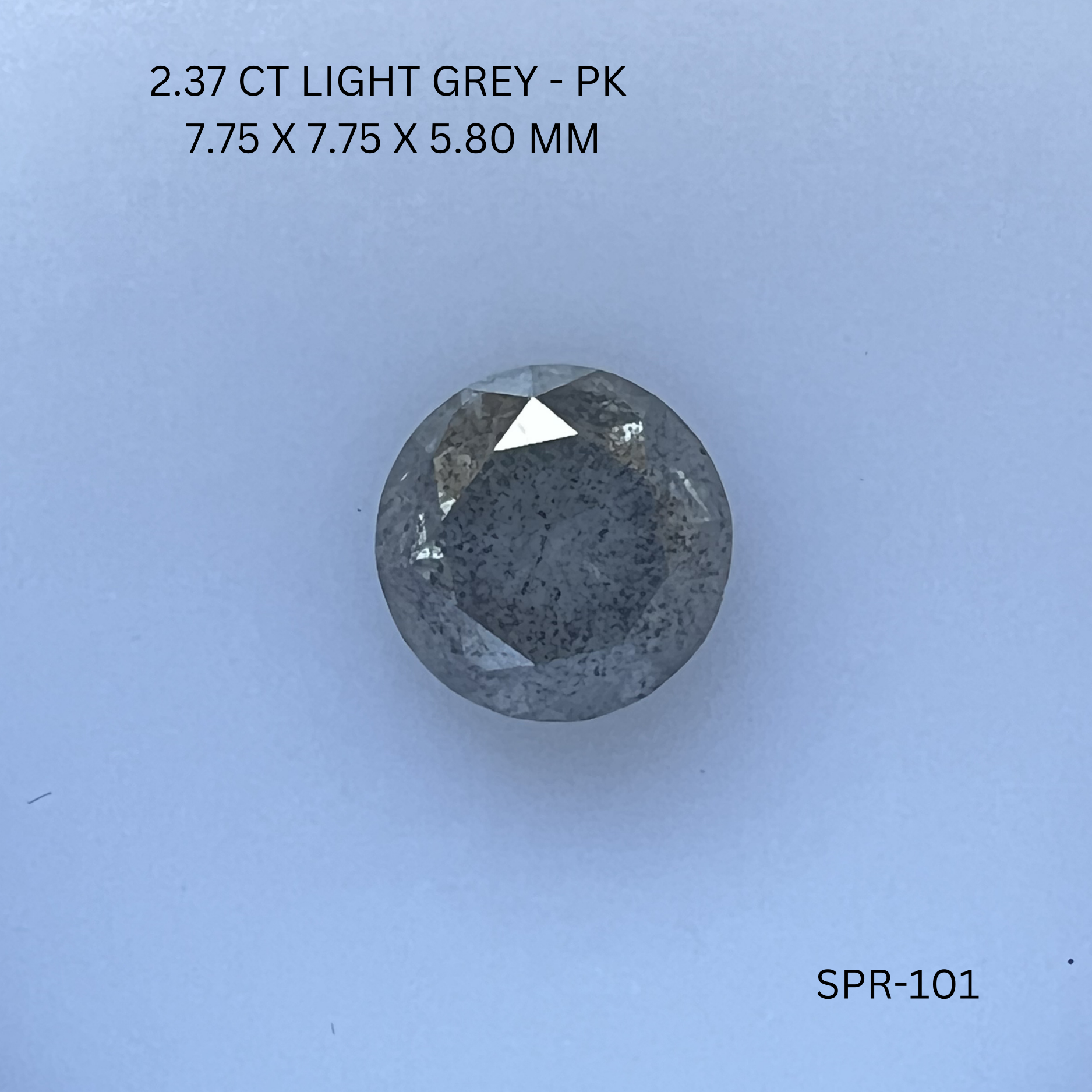 2.37CT Light Grey Round Natural Salt and Pepper Diamond 7.75*7.75*5.8MM