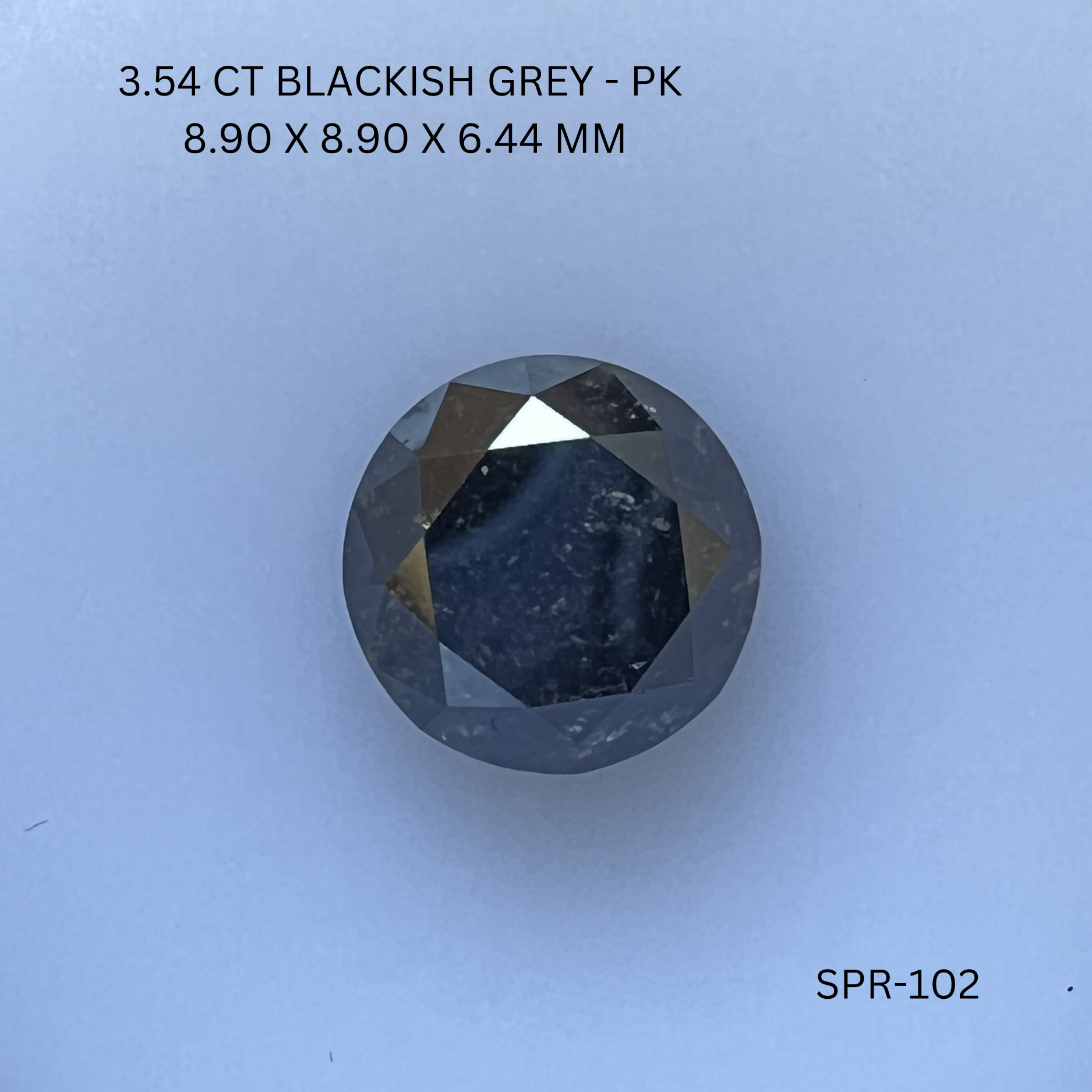 3.54CT Blackish Grey Round Natural Salt and Pepper Diamond 8.9*8.9*6.44MM