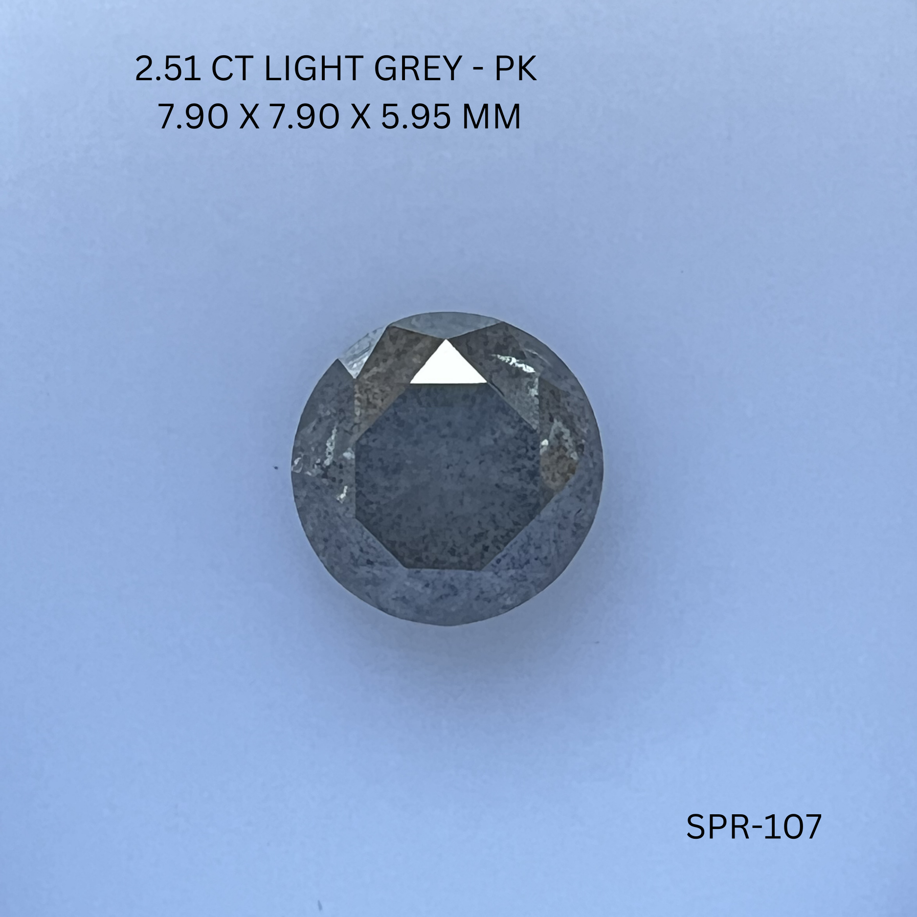 2.51CT Light Grey Round Natural Salt and Pepper Diamond 7.9*7.9*5.95MM