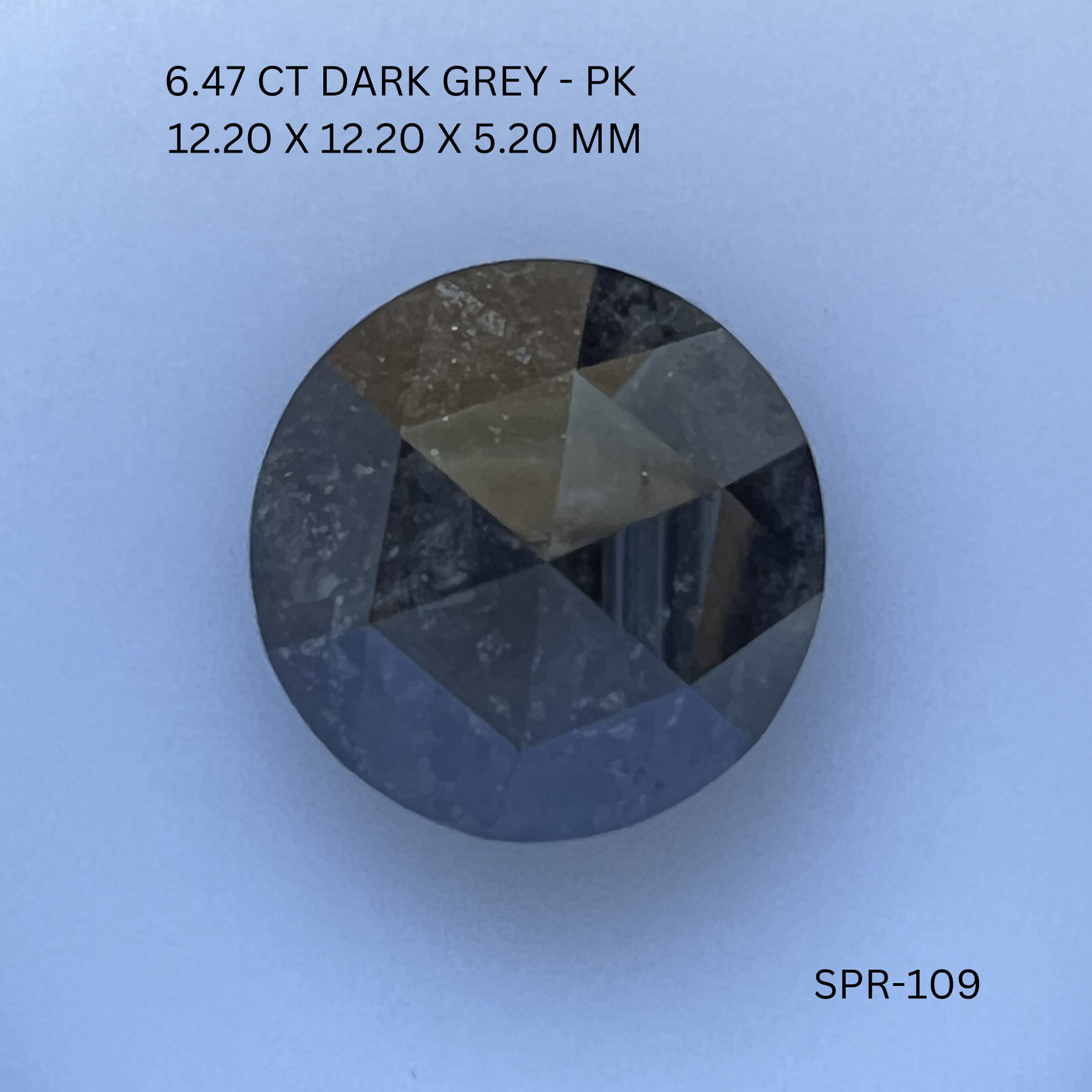 6.47CT Dark Grey Round Rose Natural Salt and Pepper Diamond 12.2*12.2*5.2MM