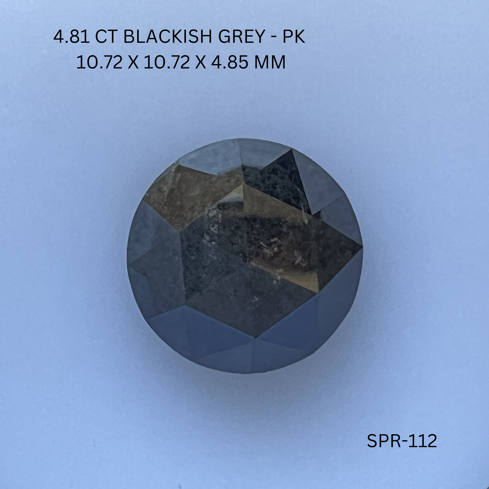 4.81CT Blackish Grey Round Rose Natural Salt and Pepper Diamond 10.72*10.72*4.85MM