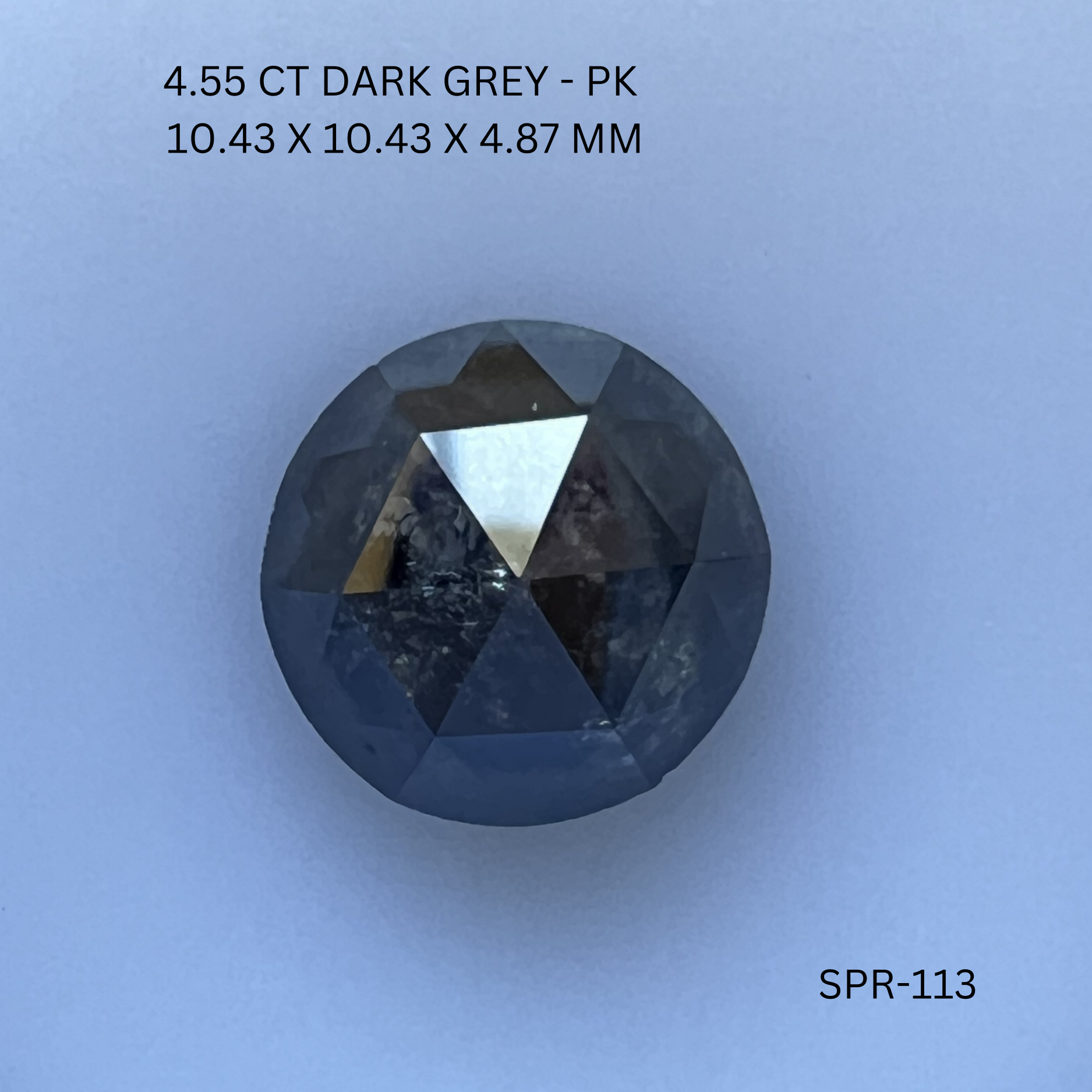 4.55CT Dark Grey Round Rose Natural Salt and Pepper Diamond 10.43*10.43*4.87MM