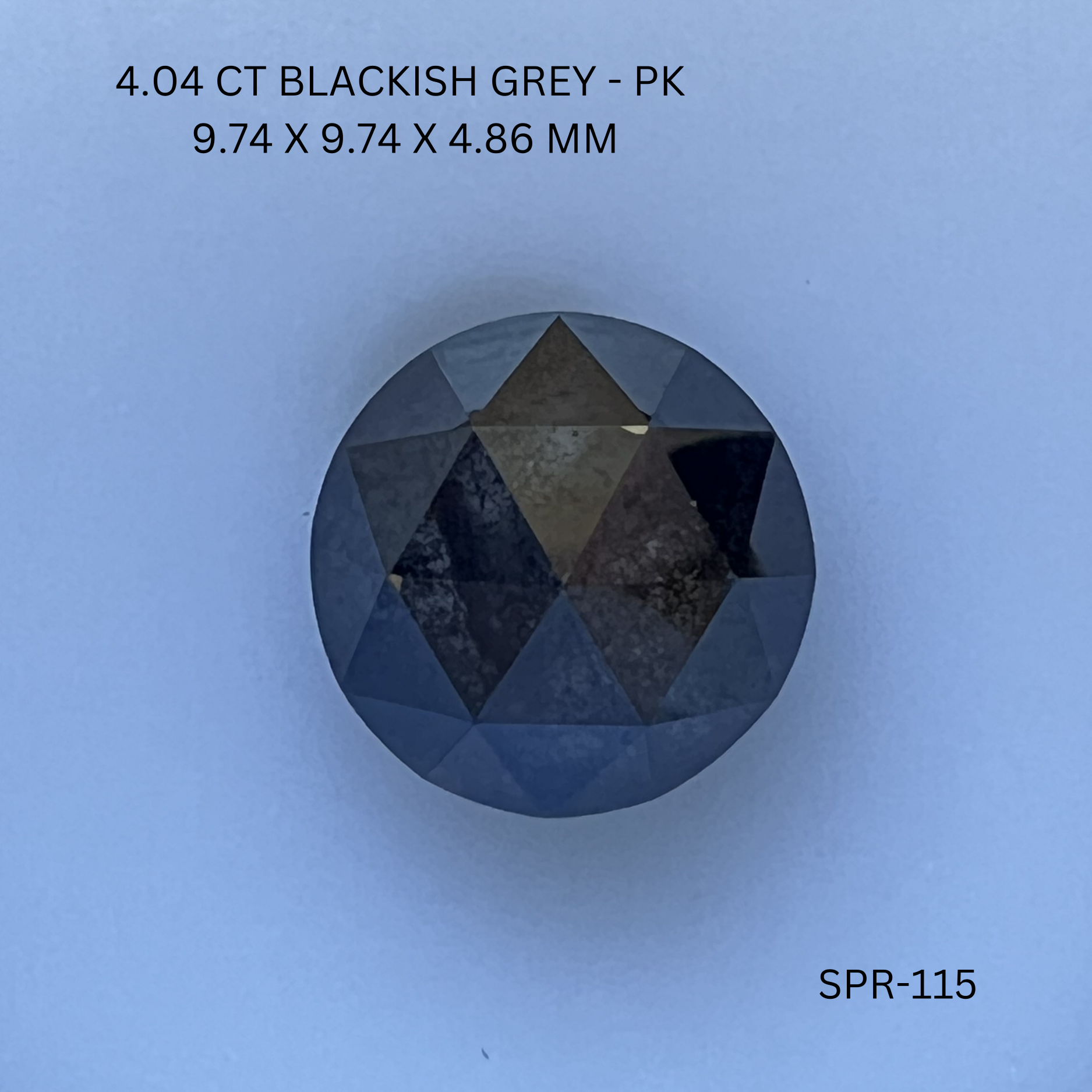 4.04CT Blackish Grey Round Rose Natural Salt and Pepper Diamond 9.74*9.74*4.86MM