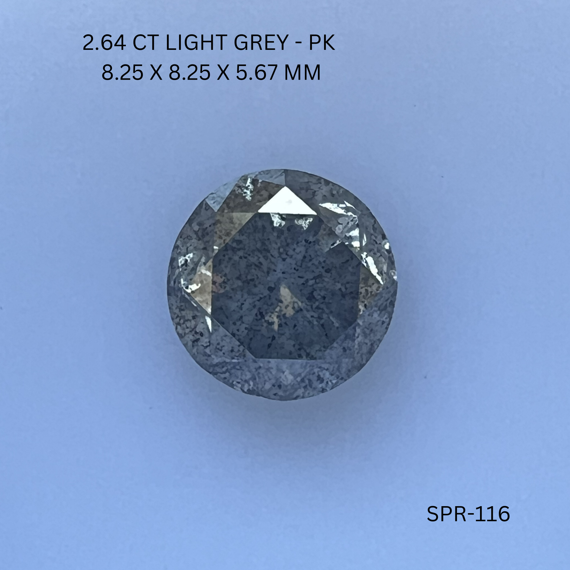 2.64CT Light Grey Round Natural Salt and Pepper Diamond 8.25*8.25*5.67MM