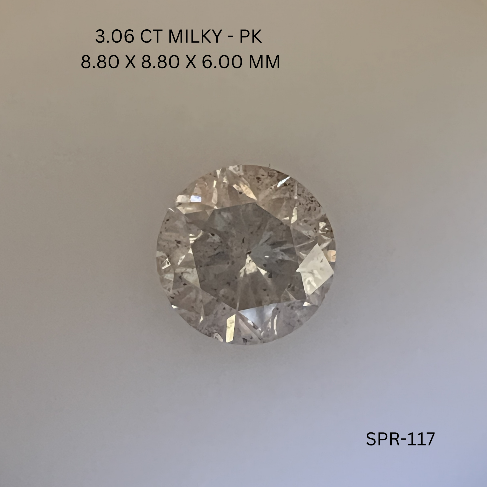 3.06CT Milky Round Natural Salt and Pepper Diamond 8.8*8.8*6MM