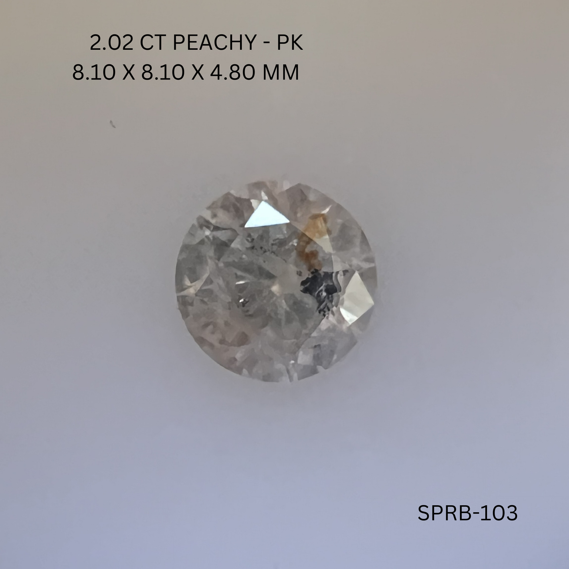 2.02CT Peachy Round Natural Salt and Pepper Diamond 8.1*8.1*4.8MM