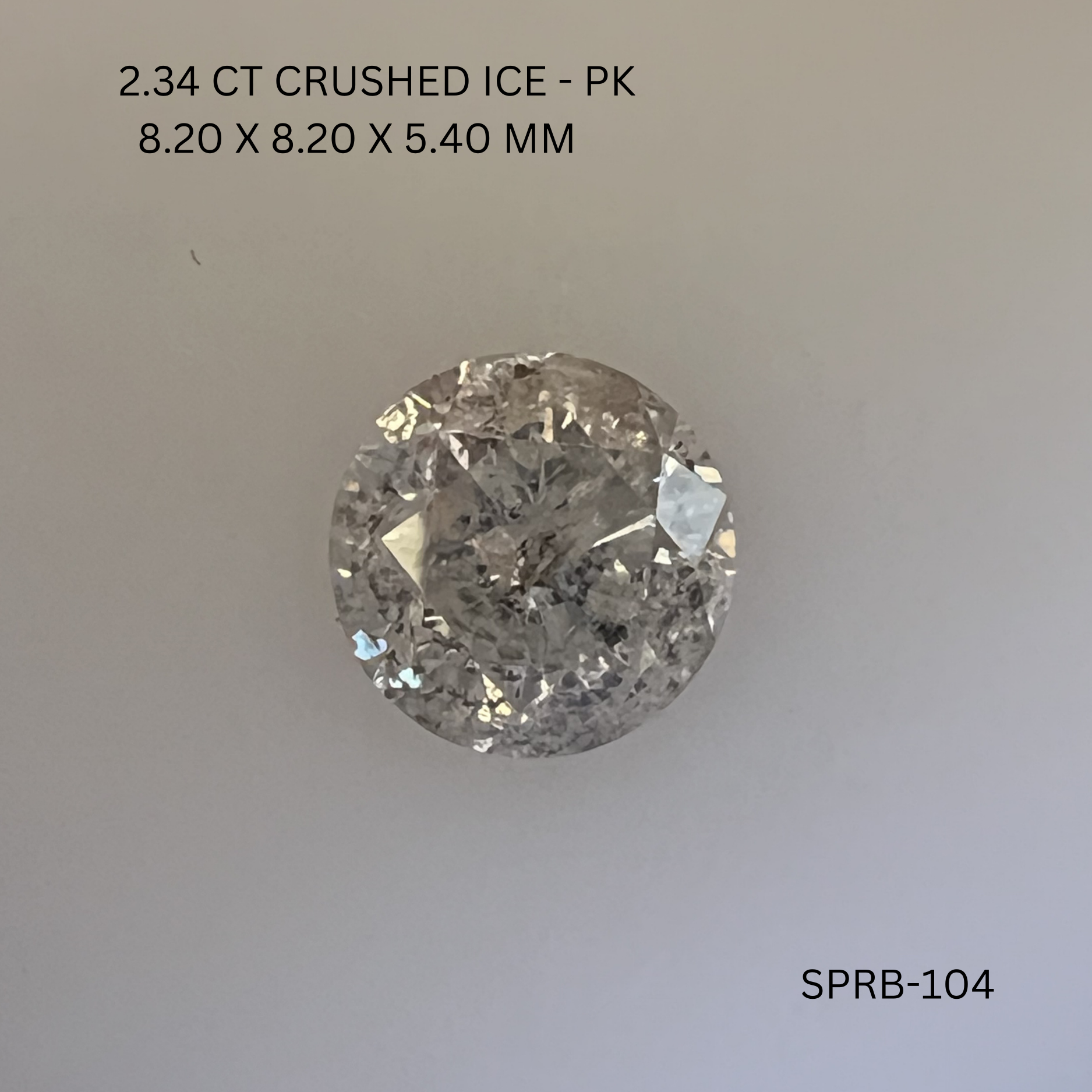 2.34CT Crushed Ice Round Natural Salt and Pepper Diamond 8.2*8.2*5.4MM