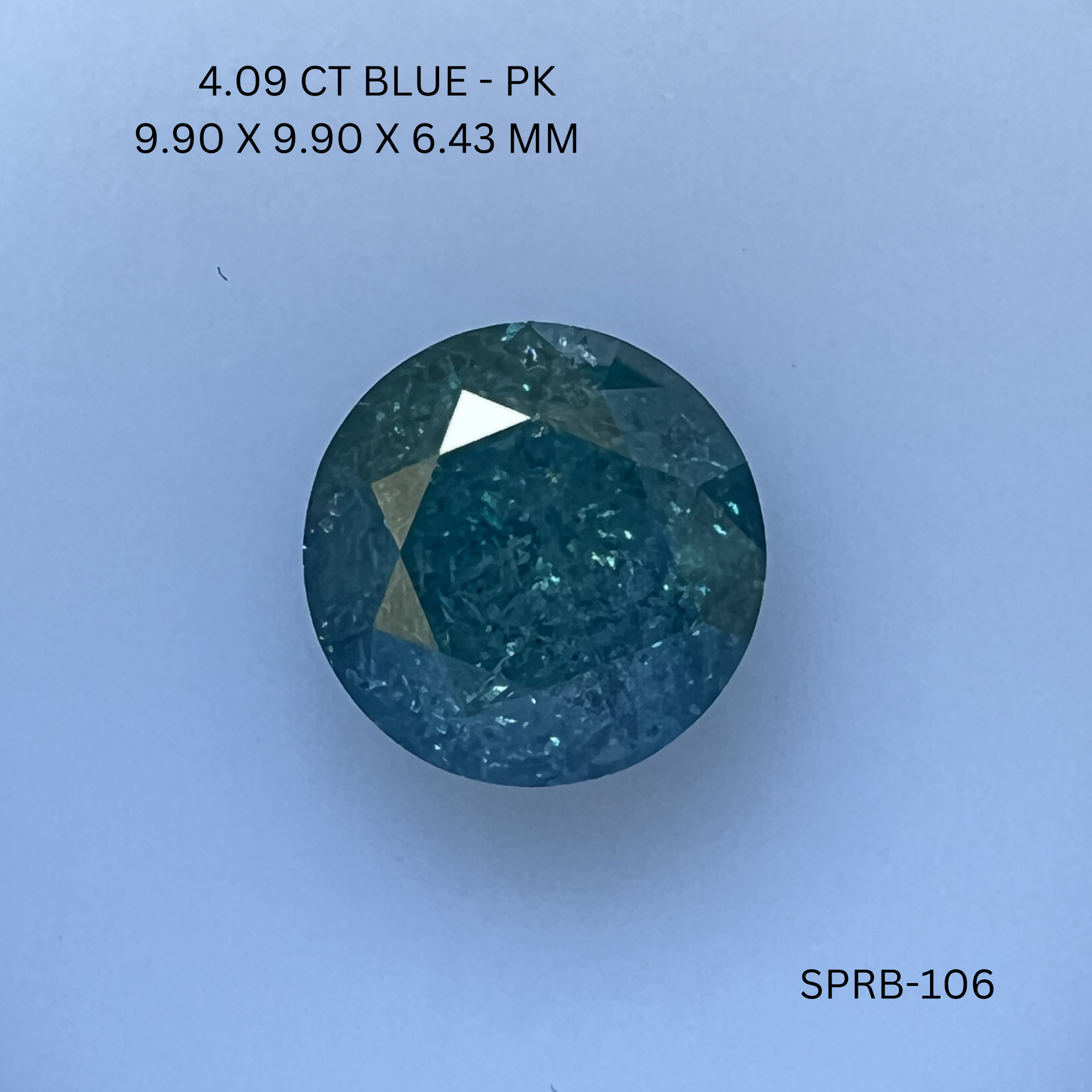 4.09CT Blue Round Natural Salt & Pepper Diamond 9.9*9.9*6.43MM