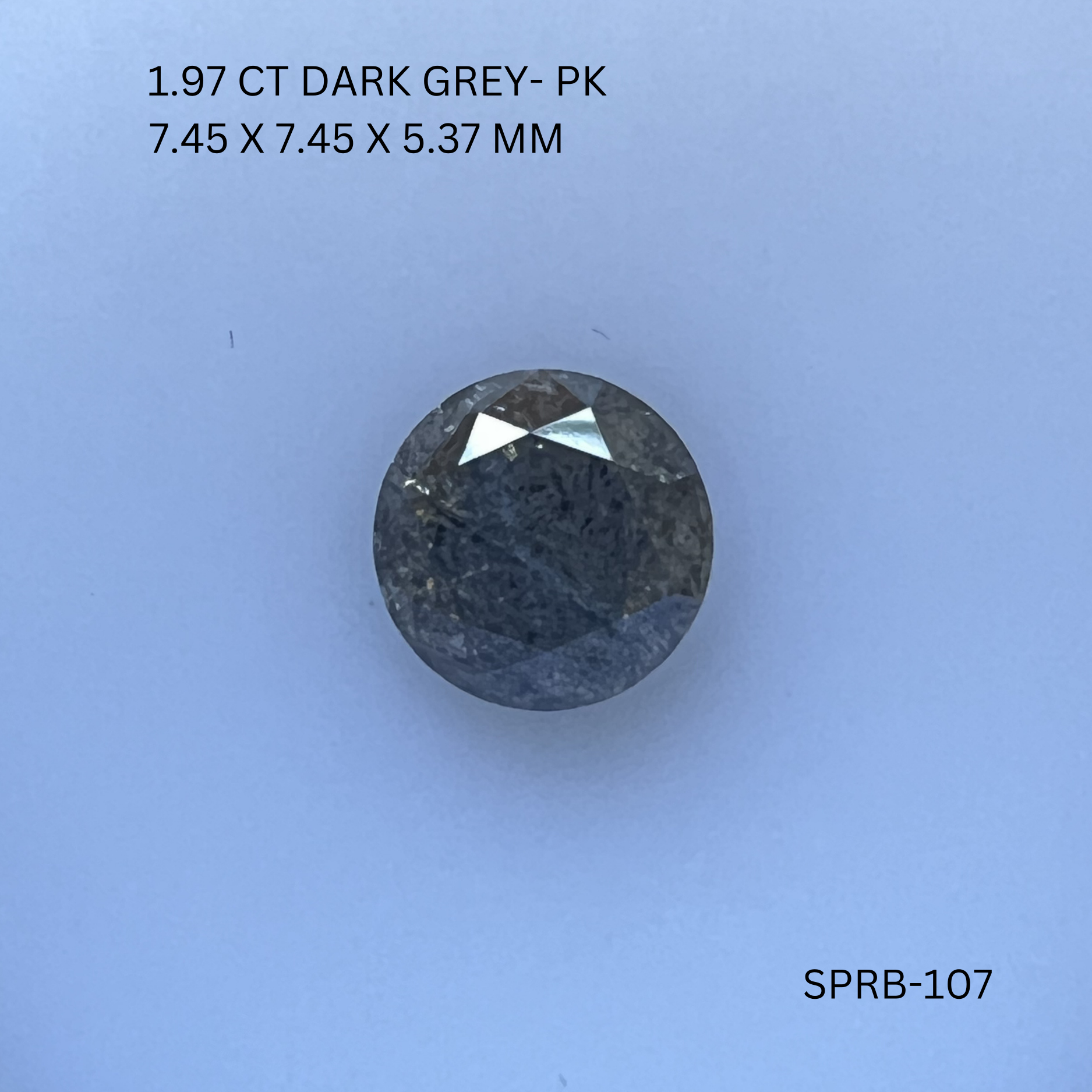 1.97CT Dark Grey Round Natural Salt and Pepper Diamond 7.45*7.45*5.37MM
