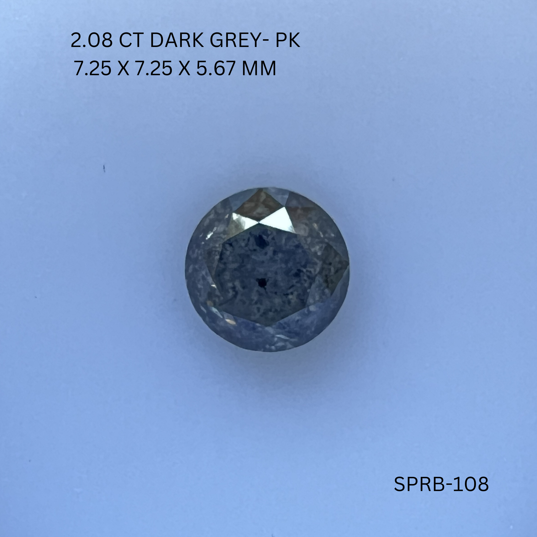 2.08CT Dark Grey Round Natural Salt and Pepper Diamond 7.25*7.25*5.67MM