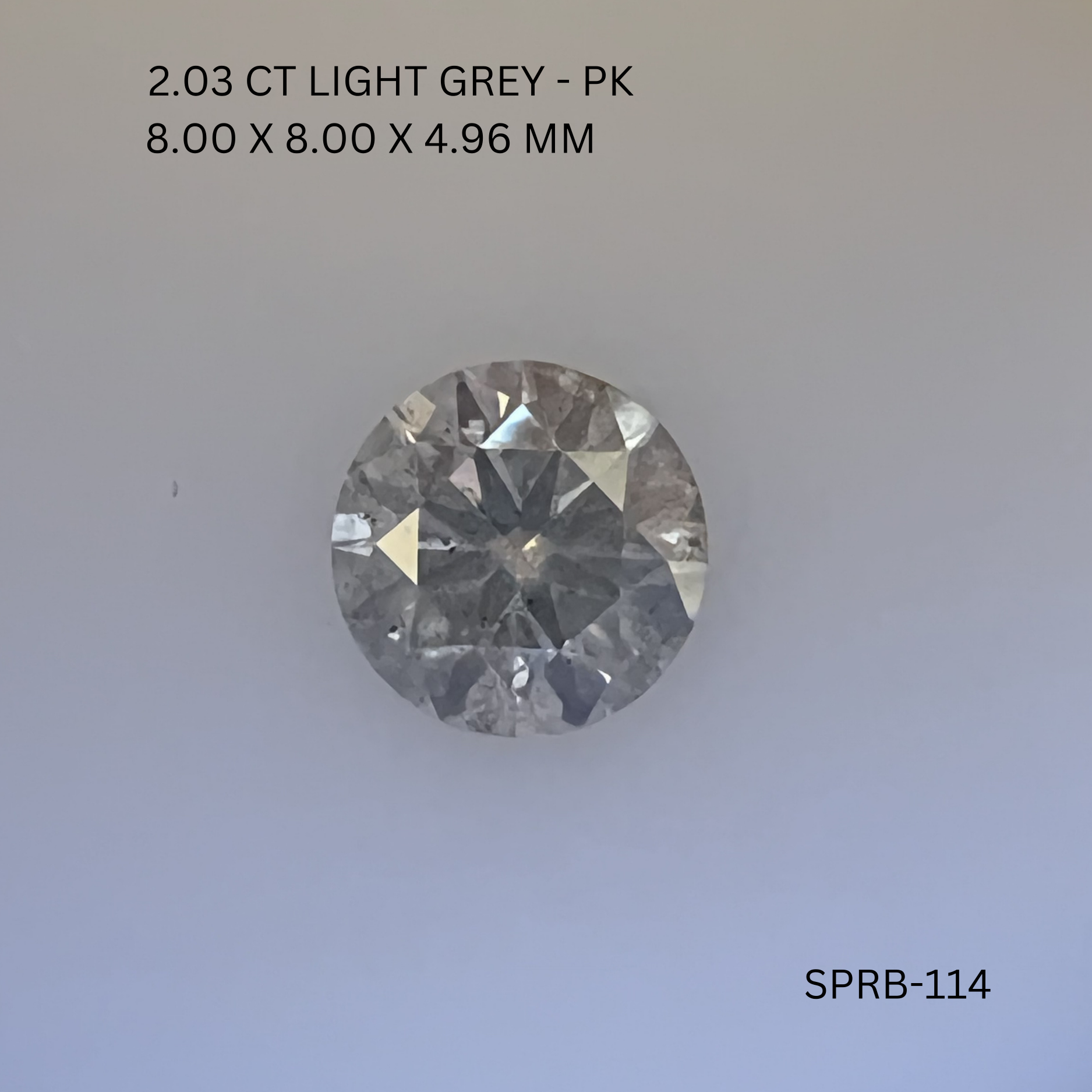 2.03CT  Light Grey Round Natural Salt and Pepper Diamond 8*8*4.96MM